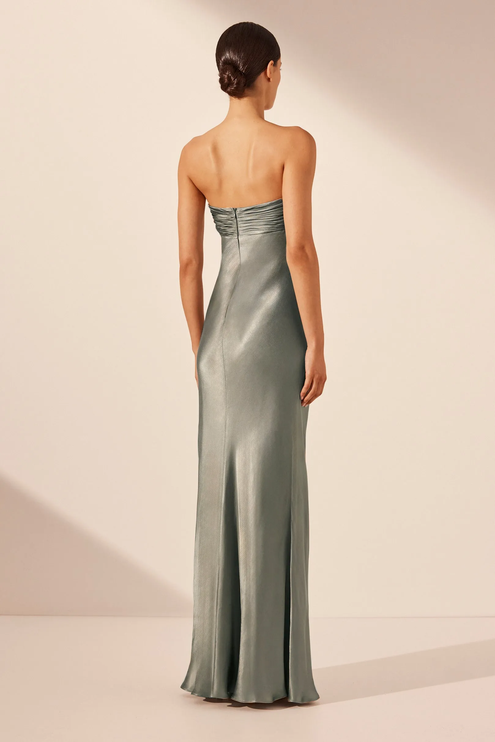 LA LUNE STRAPLESS RUCHED BODICE MAXI DRESS - SAGE