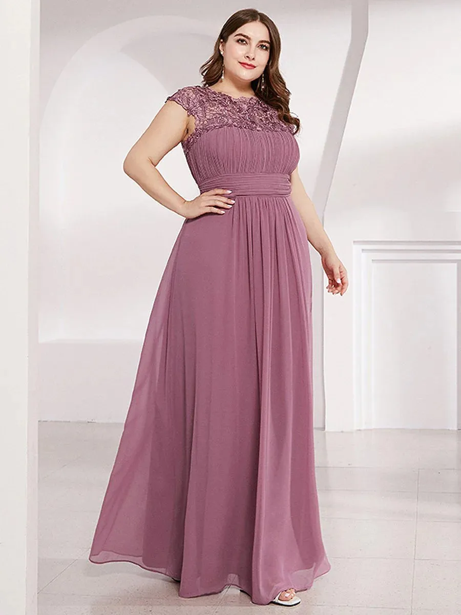 Lace Top Pleated Skirt Plus Size Evening Dresses