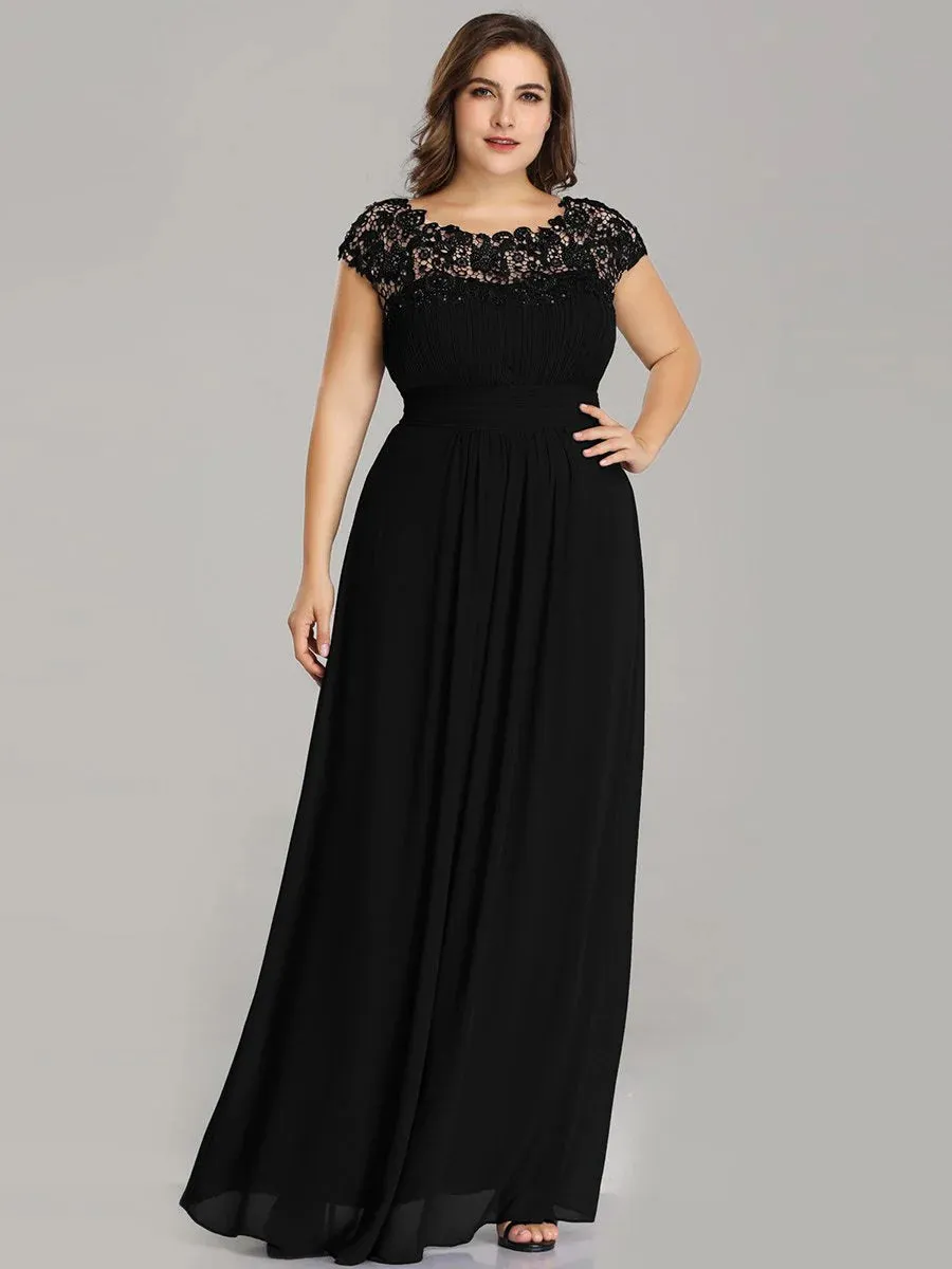 Lace Top Pleated Skirt Plus Size Evening Dresses