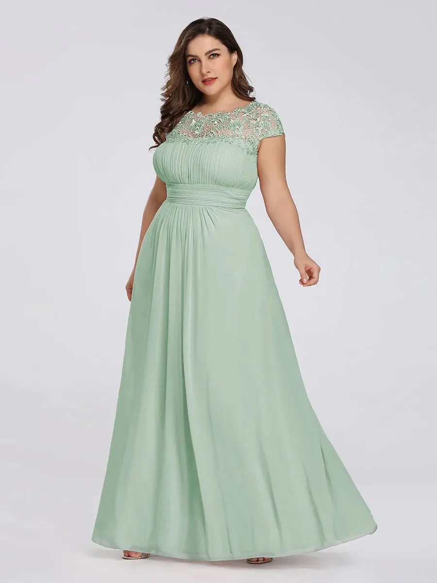 Lace Top Pleated Skirt Plus Size Evening Dresses