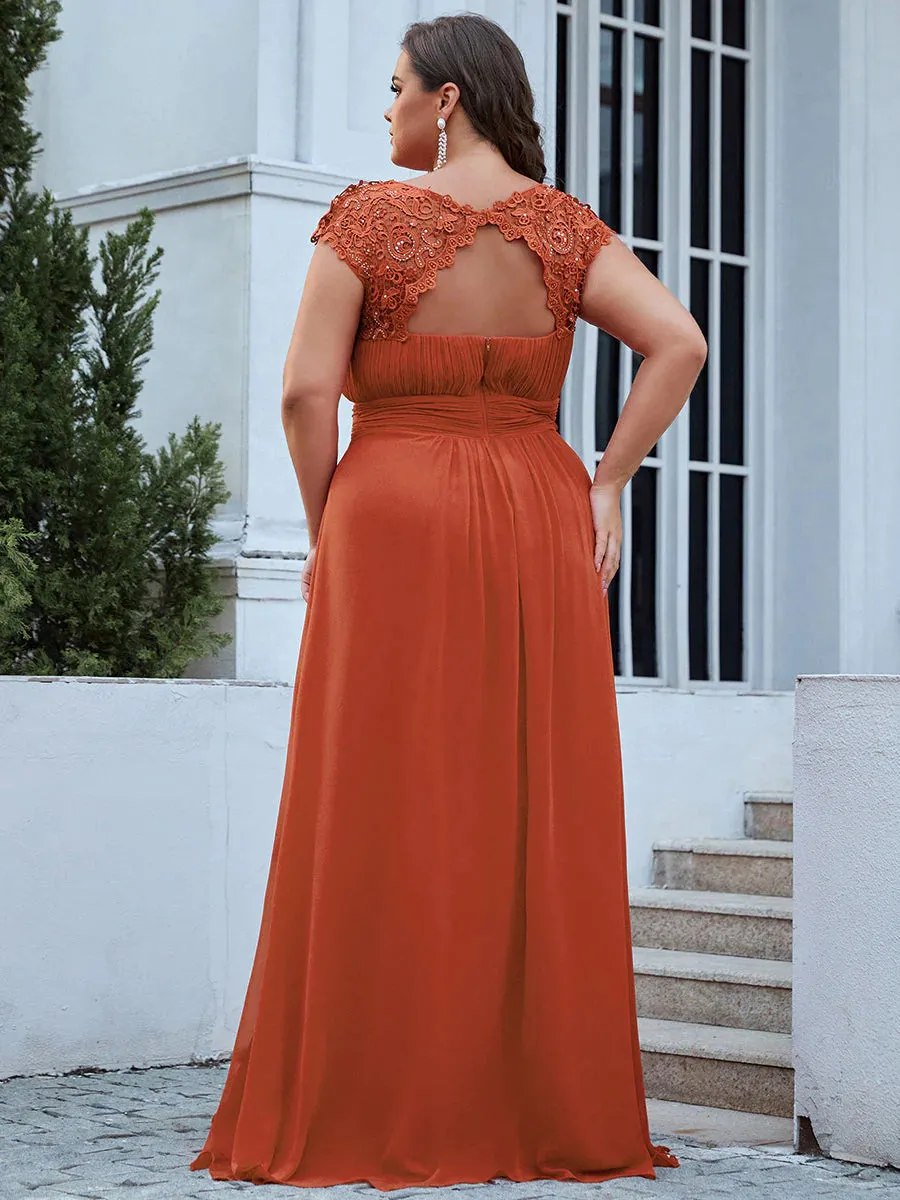 Lace Top Pleated Skirt Plus Size Evening Dresses