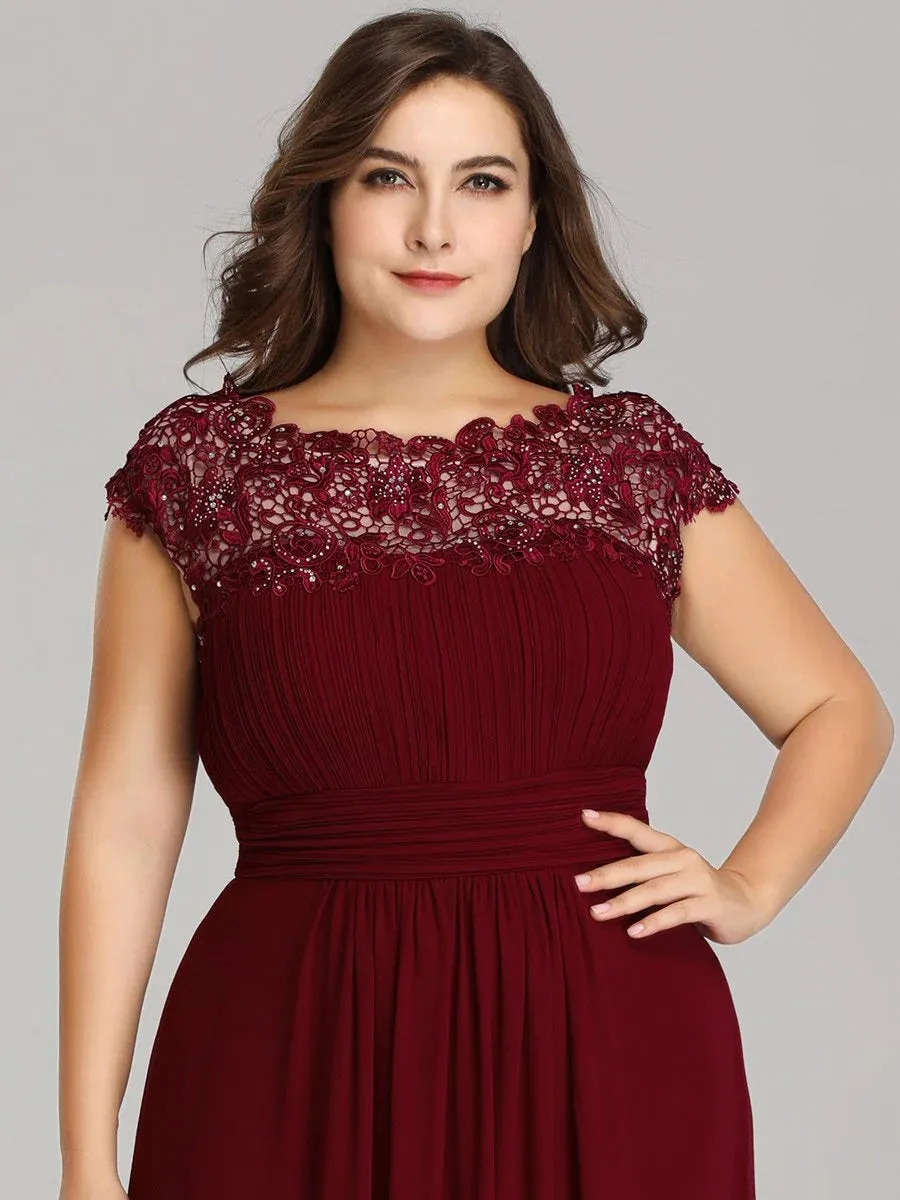 Lace Top Pleated Skirt Plus Size Evening Dresses