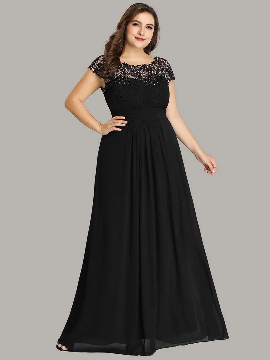 Lace Top Pleated Skirt Plus Size Evening Dresses