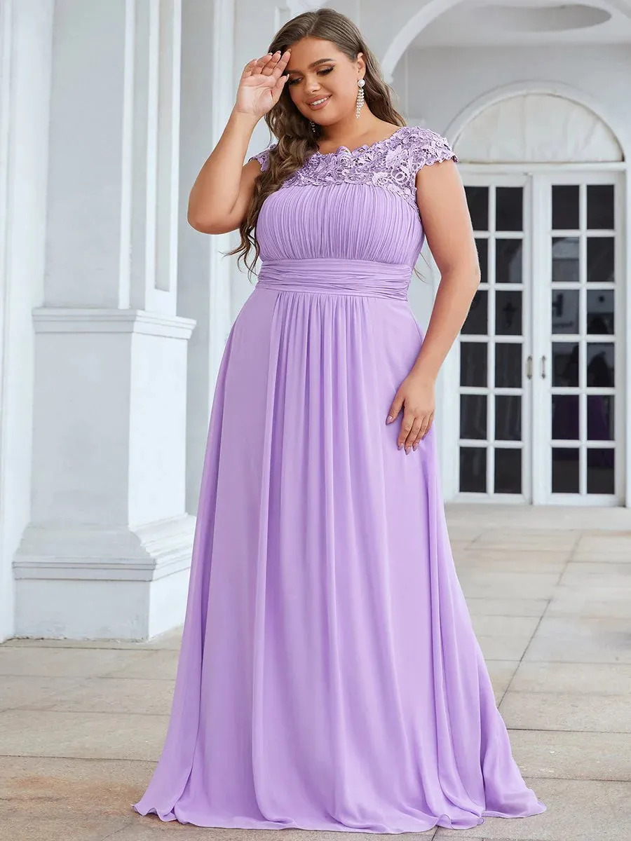 Lace Top Pleated Skirt Plus Size Evening Dresses