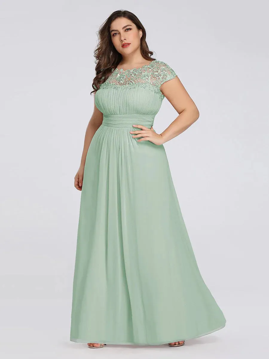 Lace Top Pleated Skirt Plus Size Evening Dresses