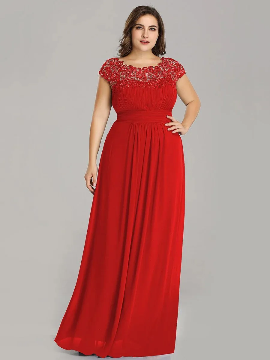 Lace Top Pleated Skirt Plus Size Evening Dresses