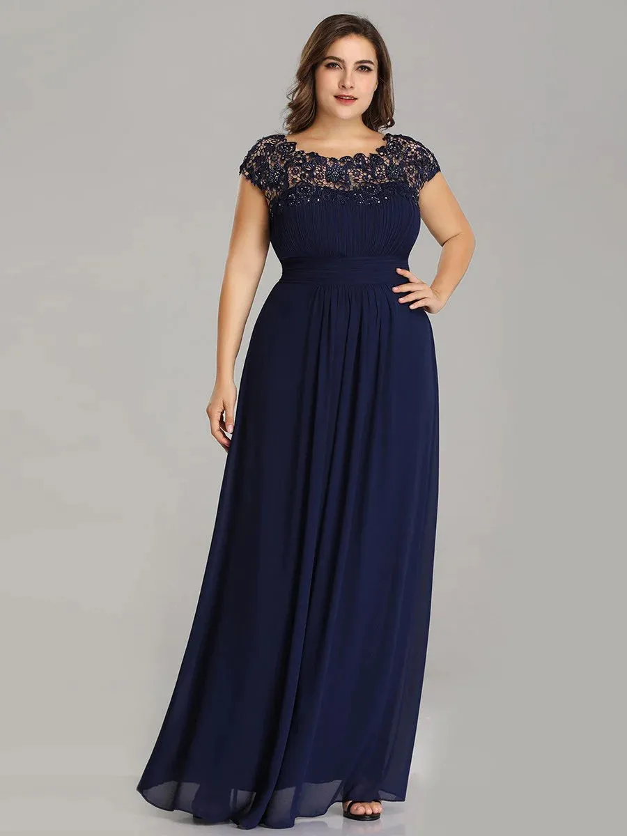 Lace Top Pleated Skirt Plus Size Evening Dresses