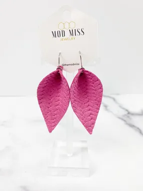 Leather Petal Earring Weaved Hot Pink