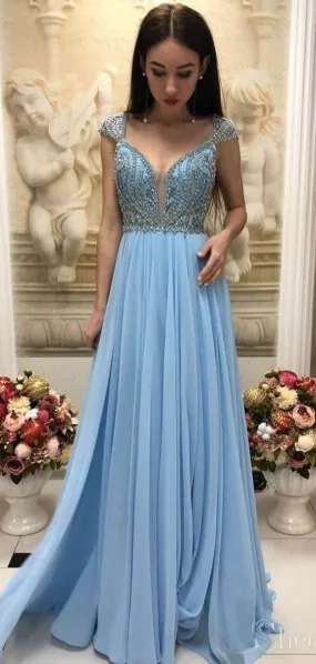 Light Blue Prom Dress Long, Evening Dress ,Winter Formal Dress, Pageant Dance Dresses, Graduation School Party Gown, PC0292