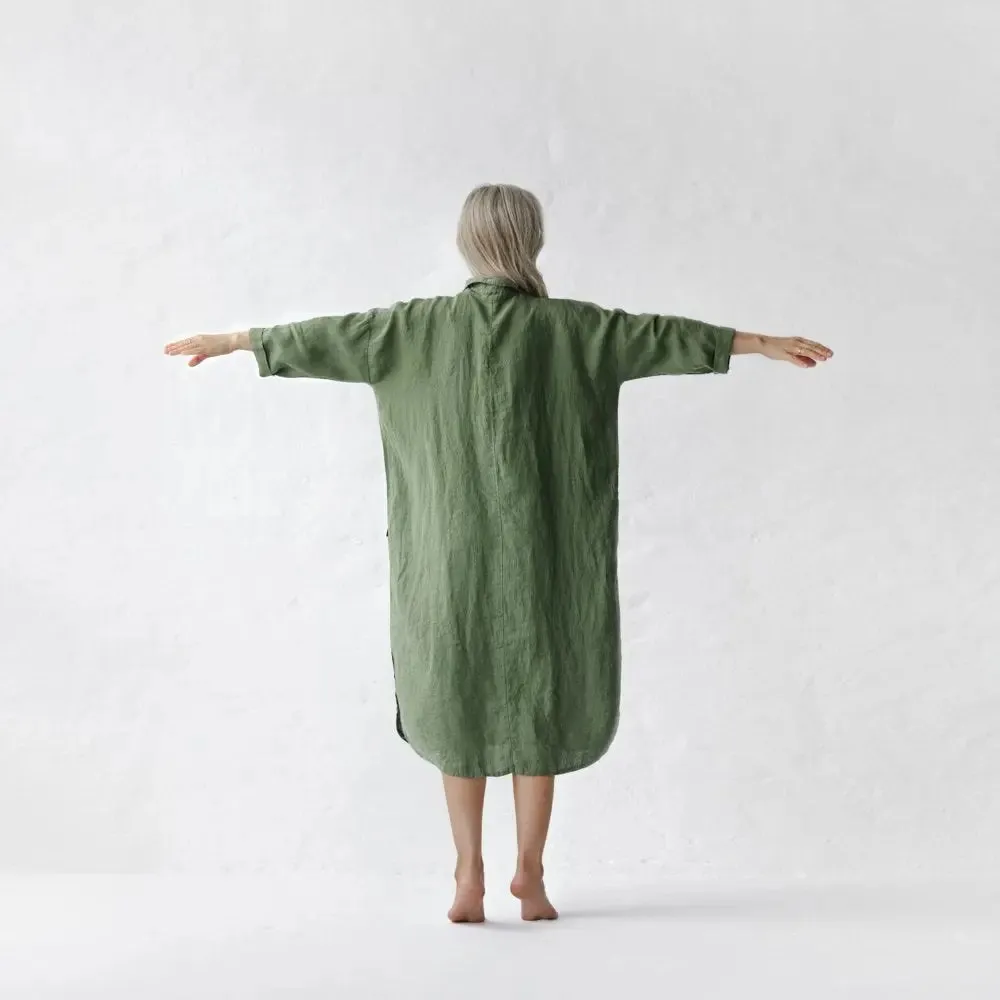 Linen shirt-dress olive by Seaside Tones