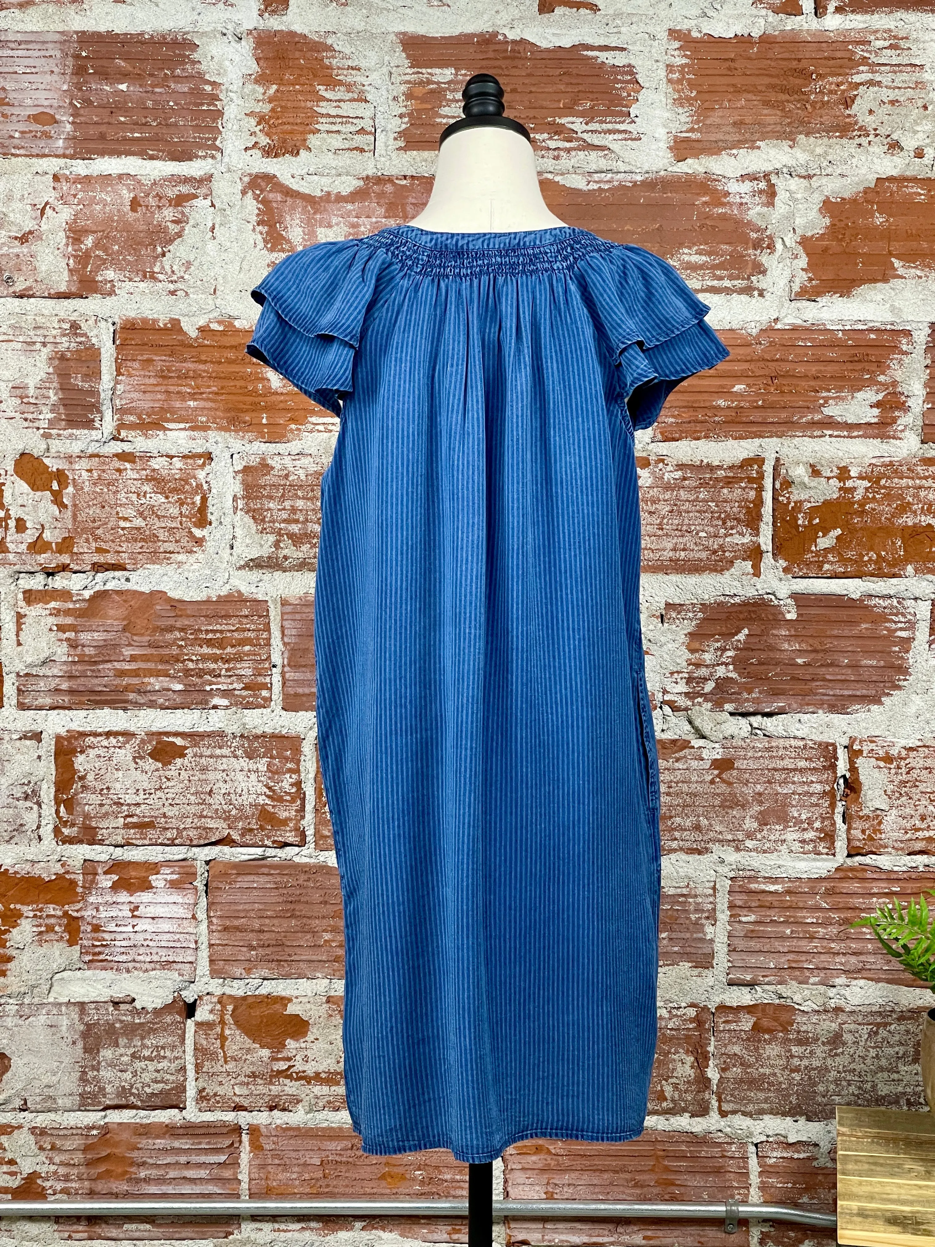 Liverpool Pinstripe Dress in Indigo