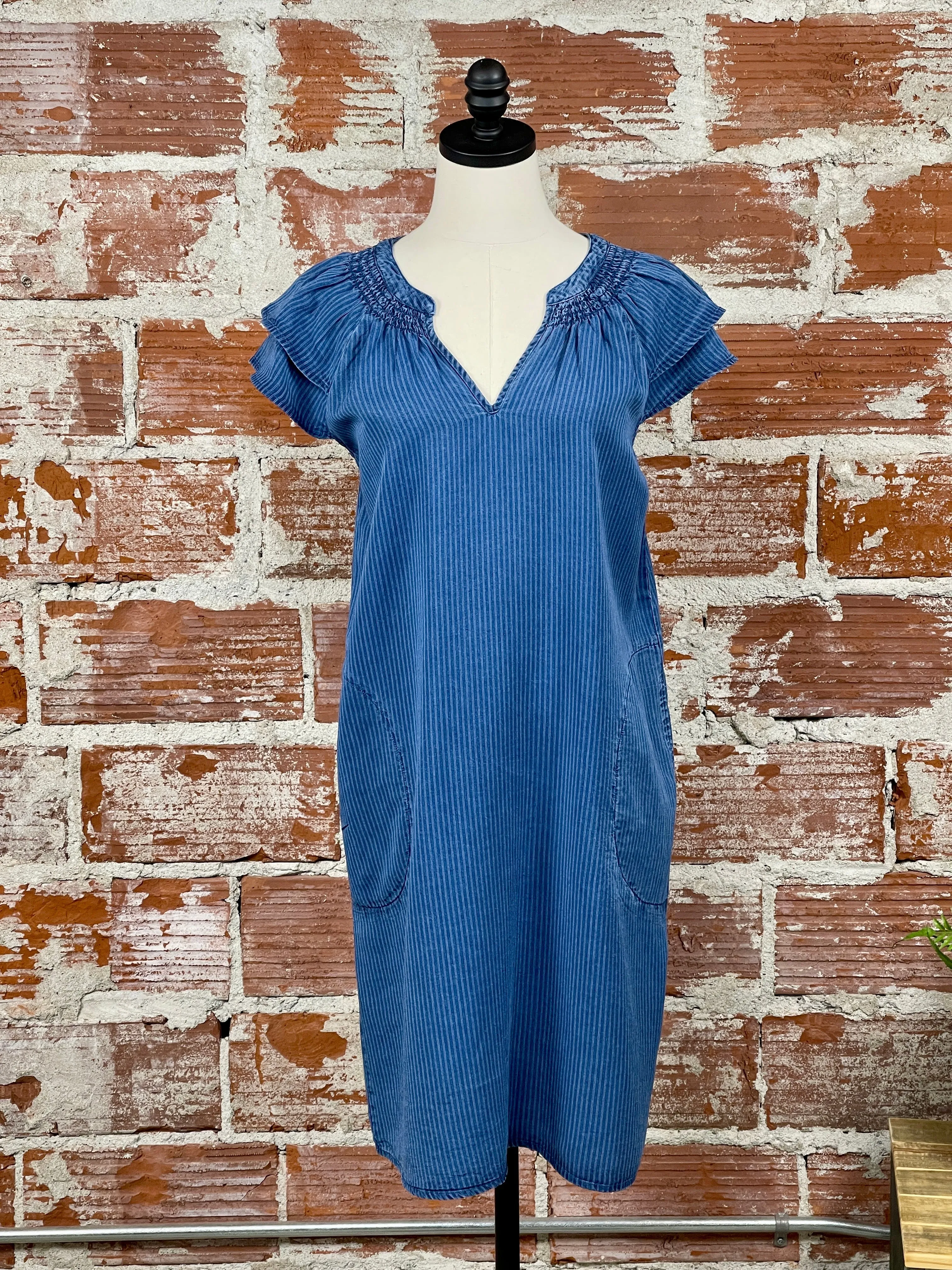 Liverpool Pinstripe Dress in Indigo