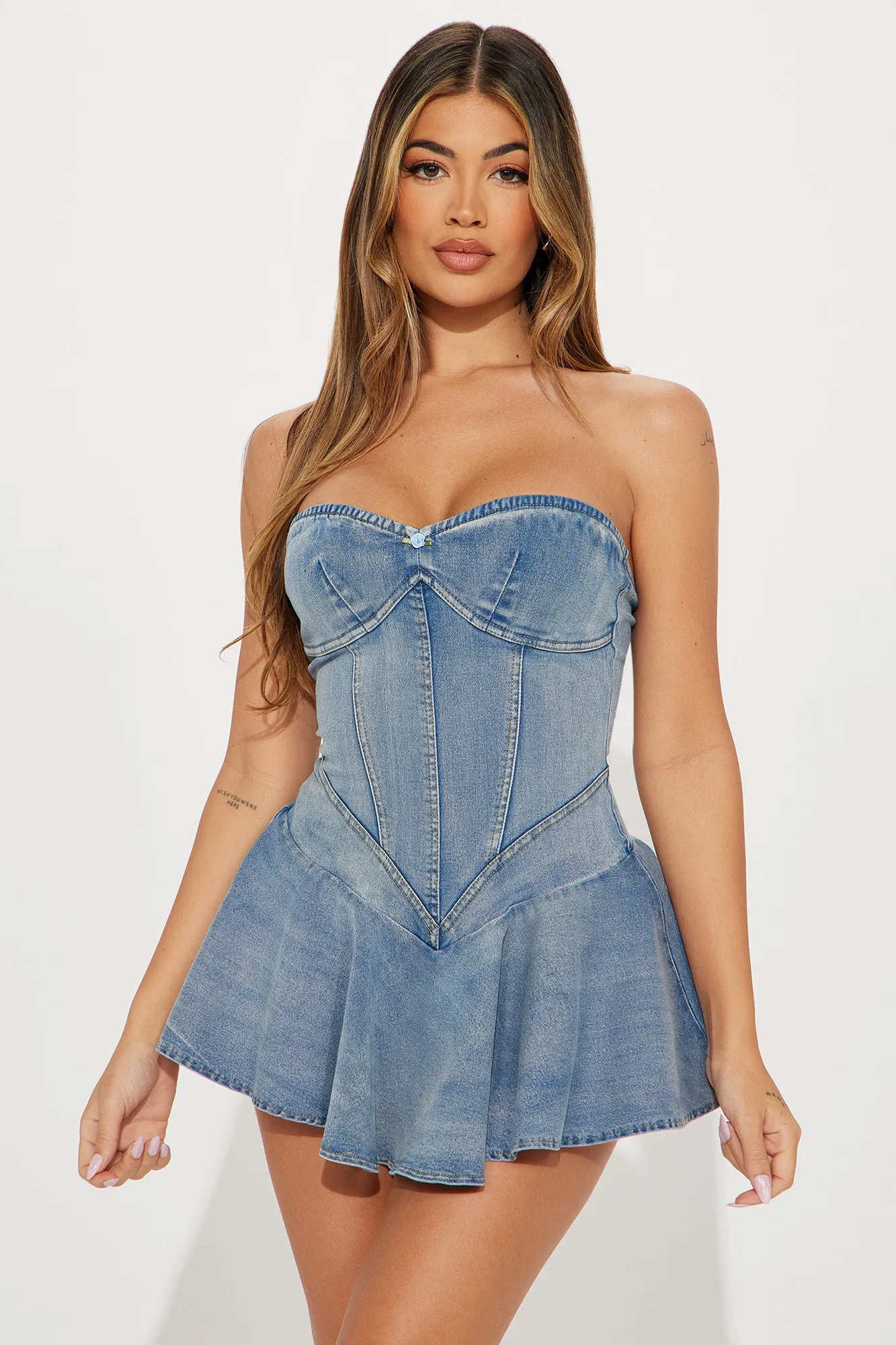 Lucy Denim Micro Mini Dress - Medium Wash