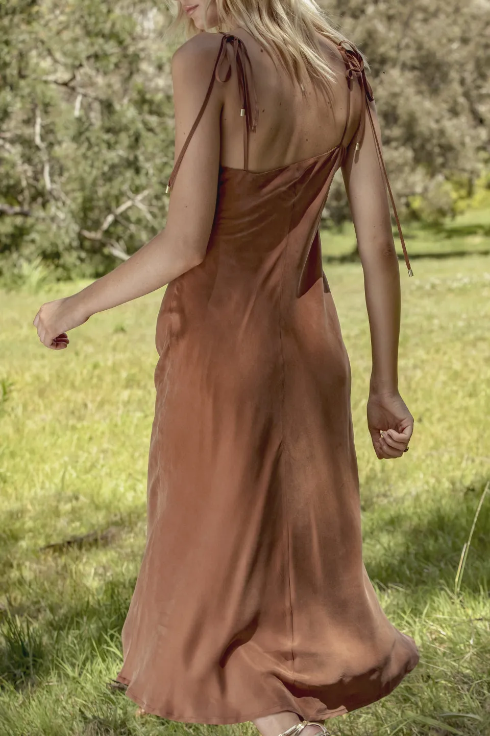 Lustre Strappy Rust Slip Dress