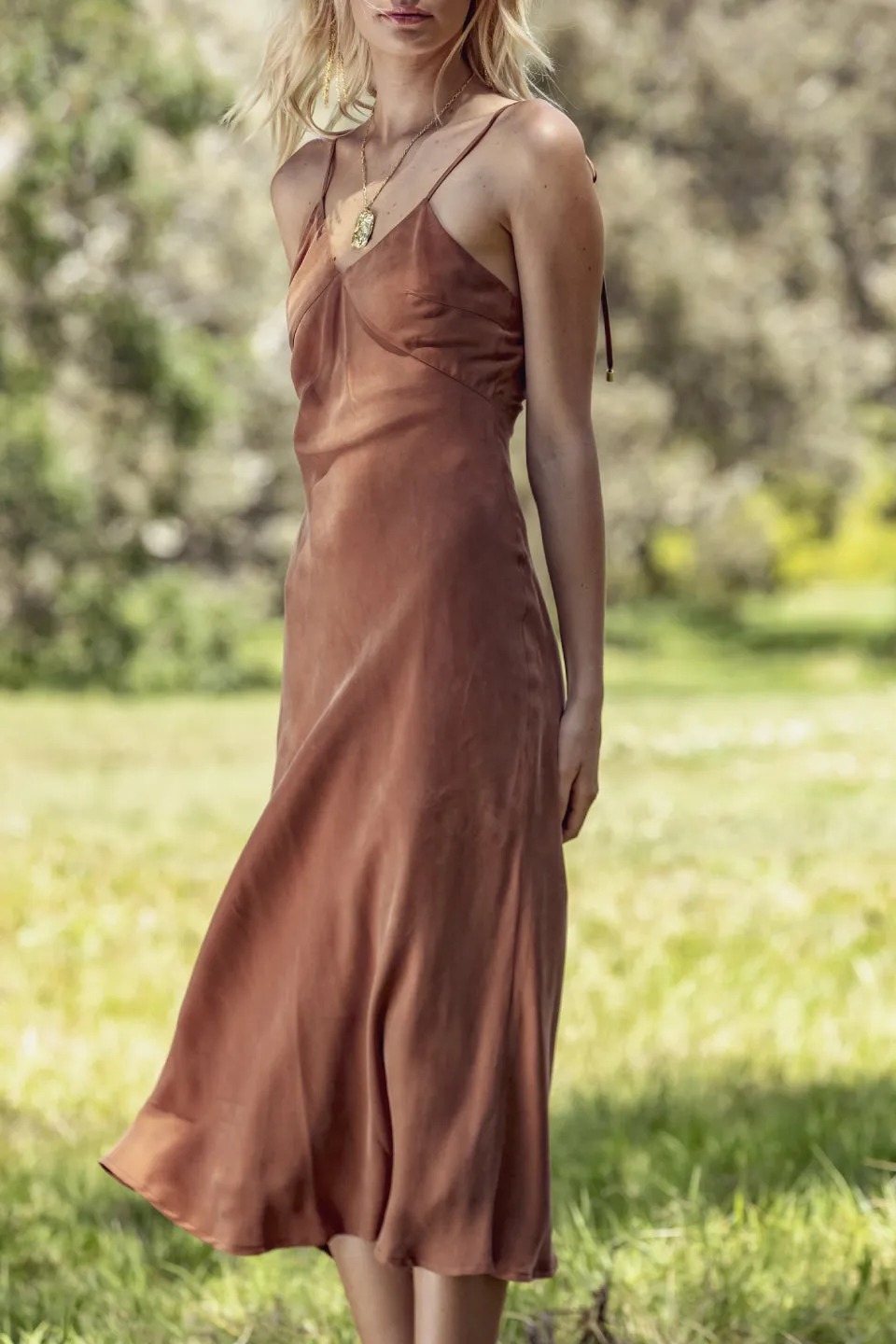 Lustre Strappy Rust Slip Dress