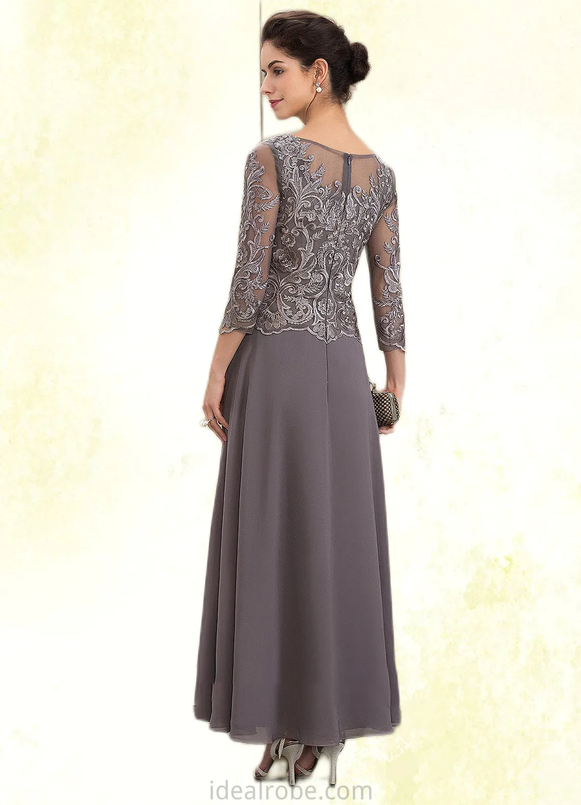 Madisyn A-Line Scoop Neck Ankle-Length Chiffon Lace Mother of the Bride Dress STK126P0014706