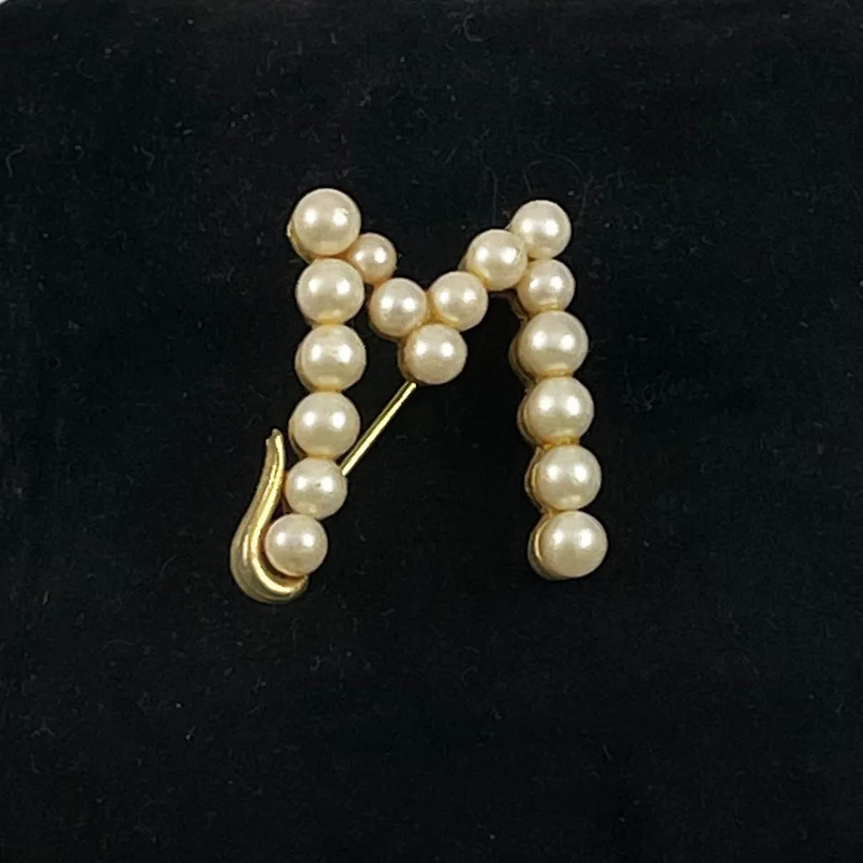 Marvella Pearl Initial M Brooch Vintage