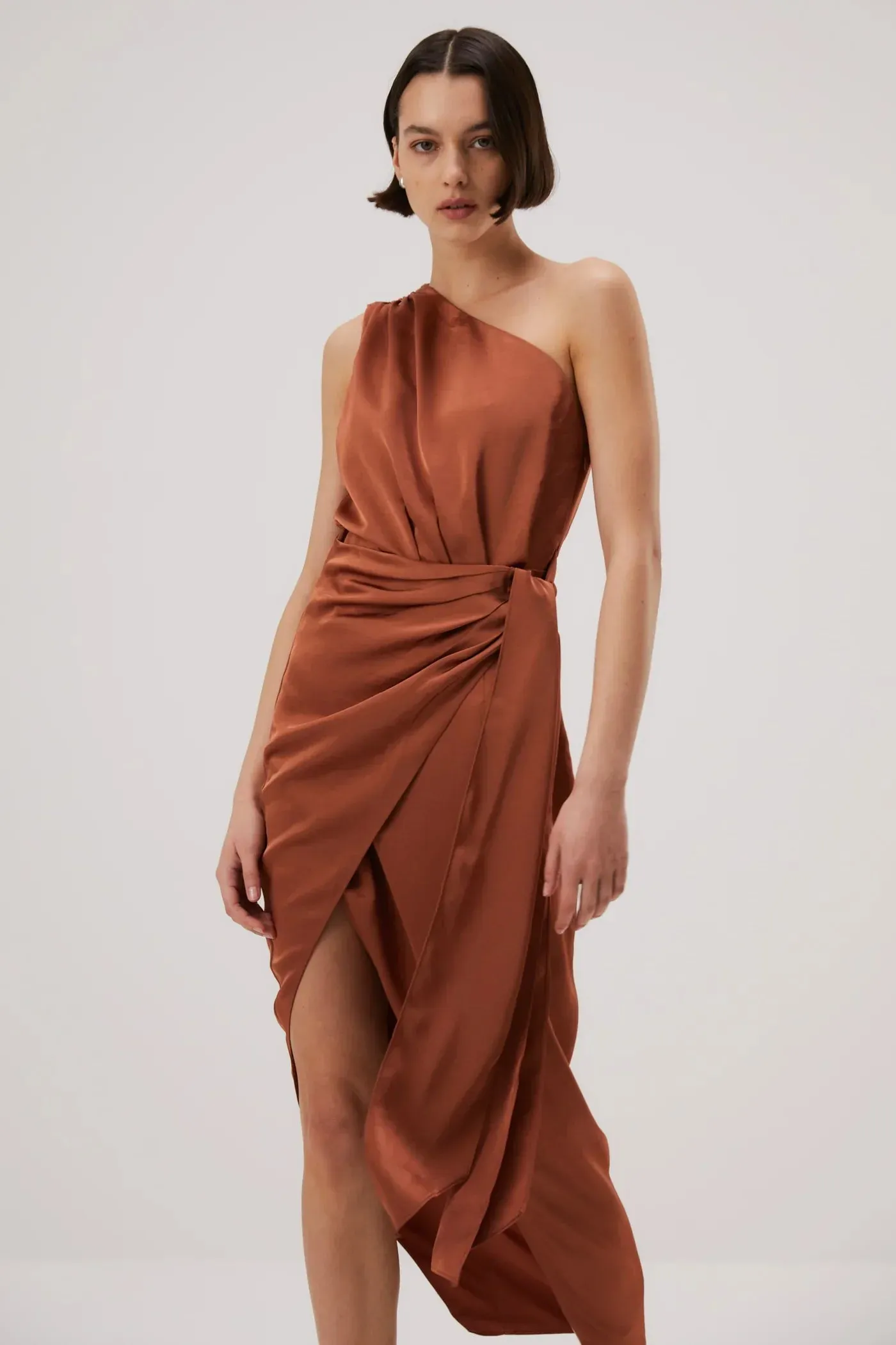 Misha Brooks Satin Midi Dress - Copper