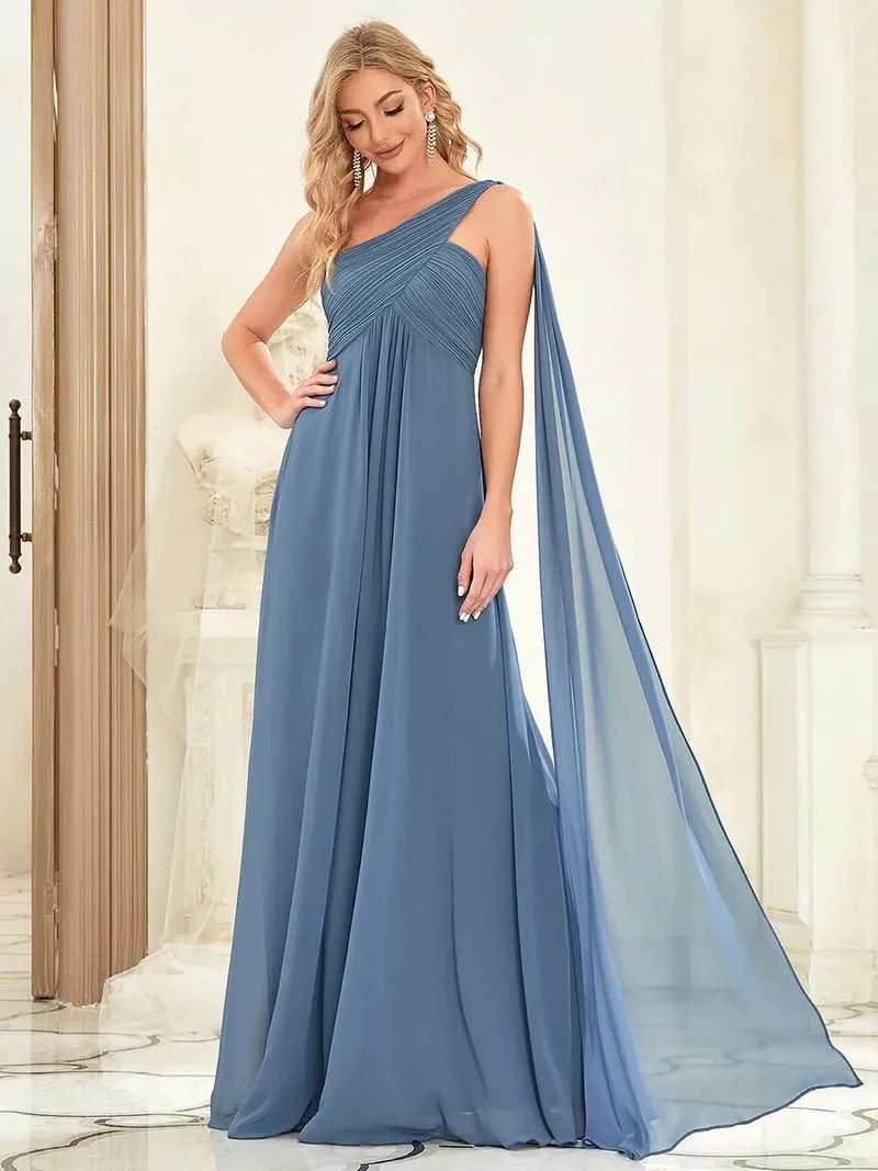 One Shoulder Ruched Top Evening Dress