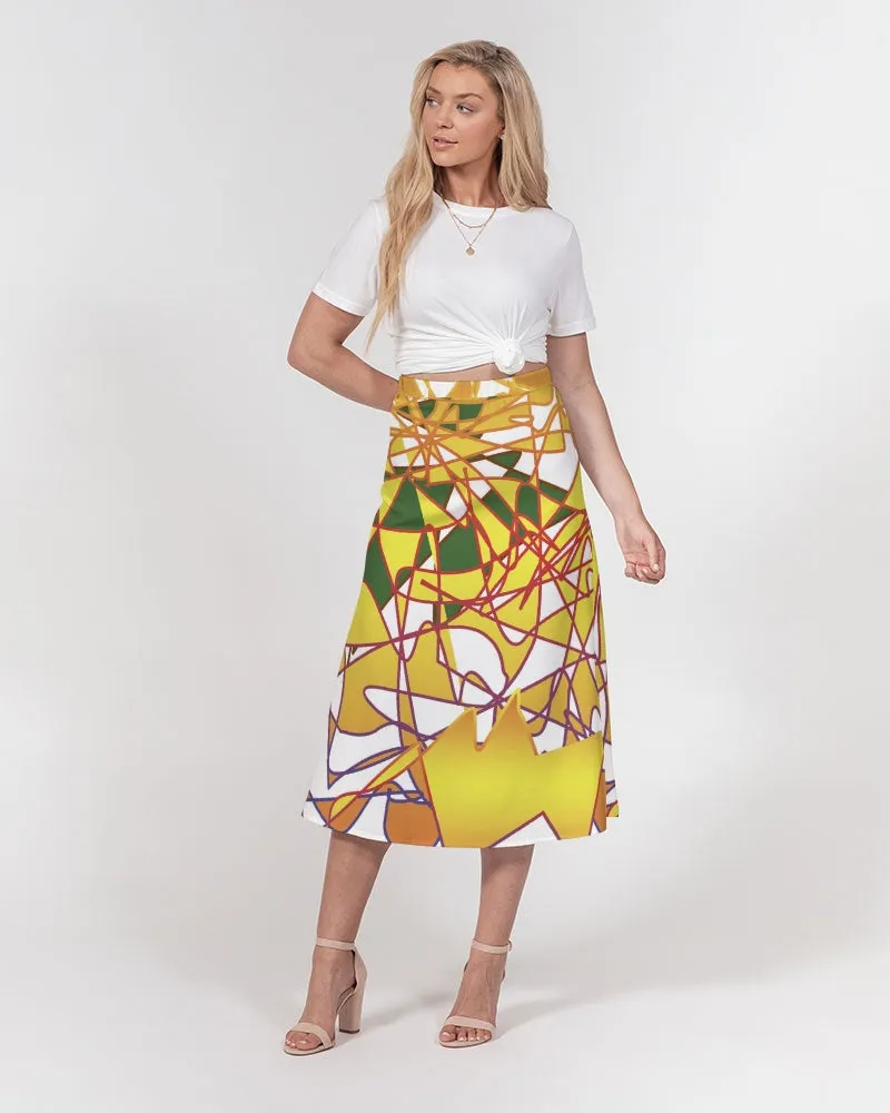 orange rainbow Women's A-Line Midi Skirt