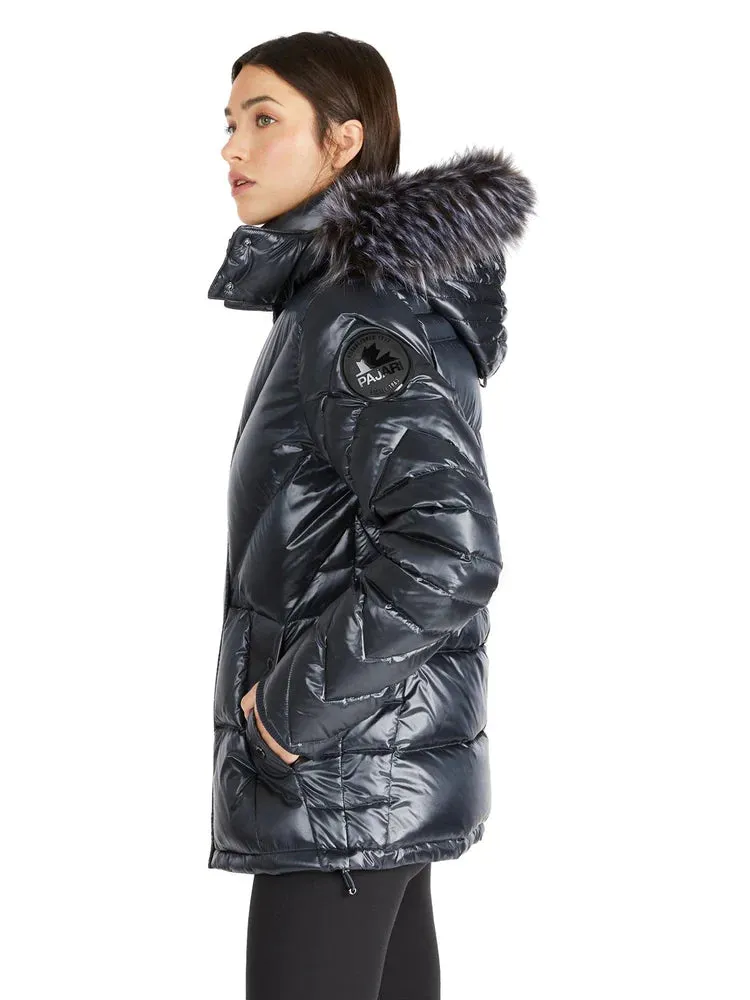 Pajar Womens Viktoria Quilted Puffer with Det Hood Fur Trim - BLACK