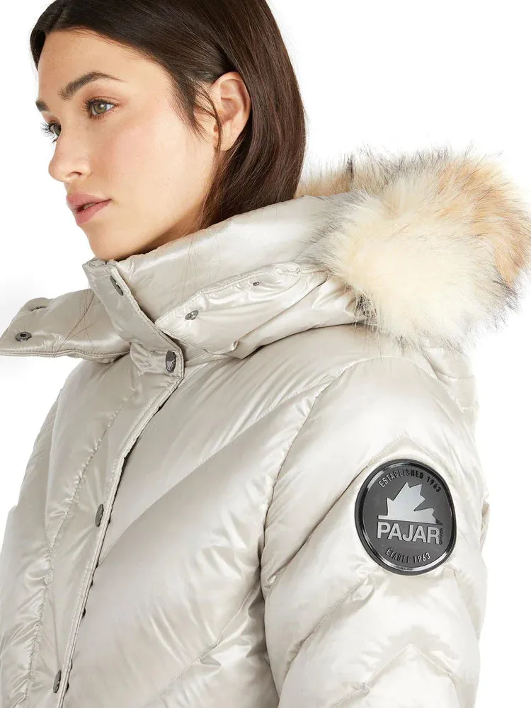 Pajar Womens Viktoria Quilted Puffer with Det Hood Fur Trim - CHAMPAGNE