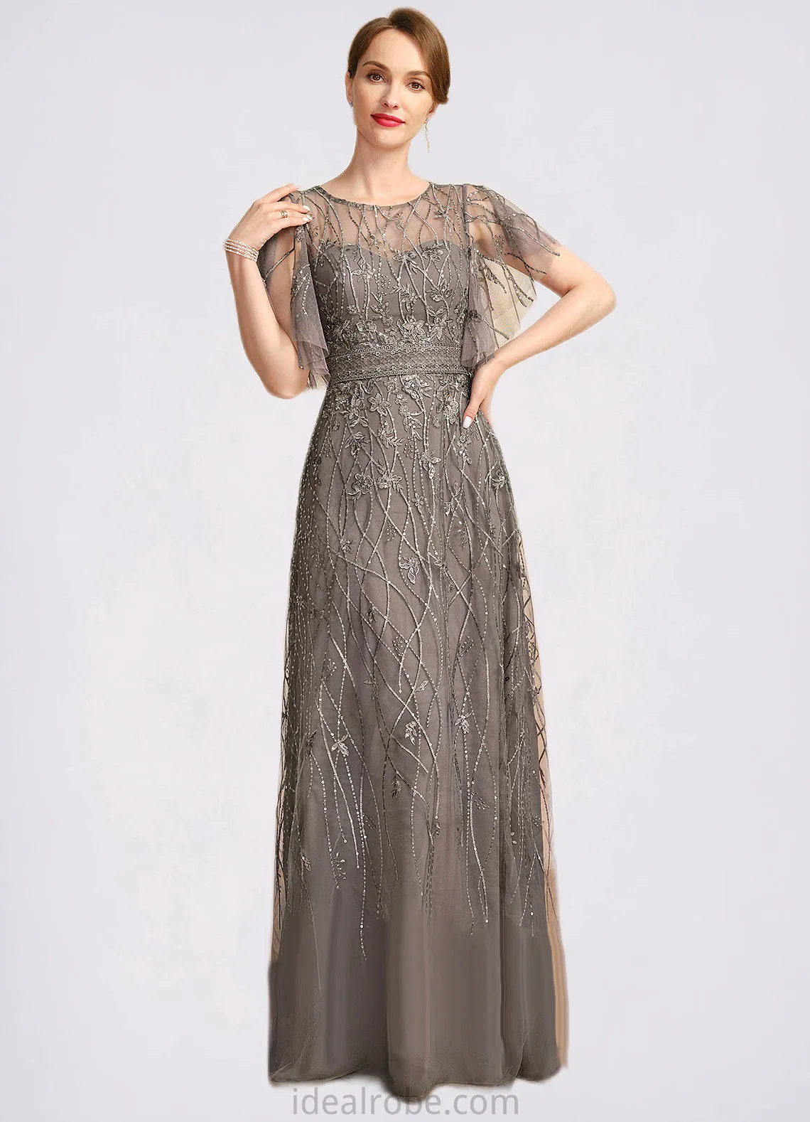 Penny A-line Scoop Illusion Floor-Length Lace Mother of the Bride Dress With Sequins STKP0021752