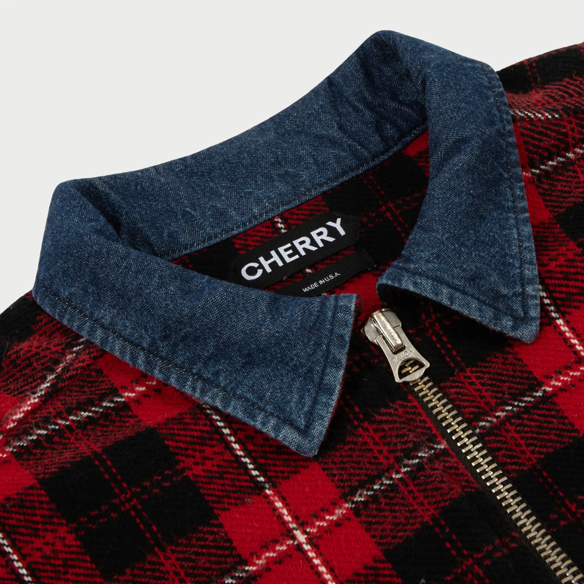 Plaid Zip Shirt Jacket (Red)