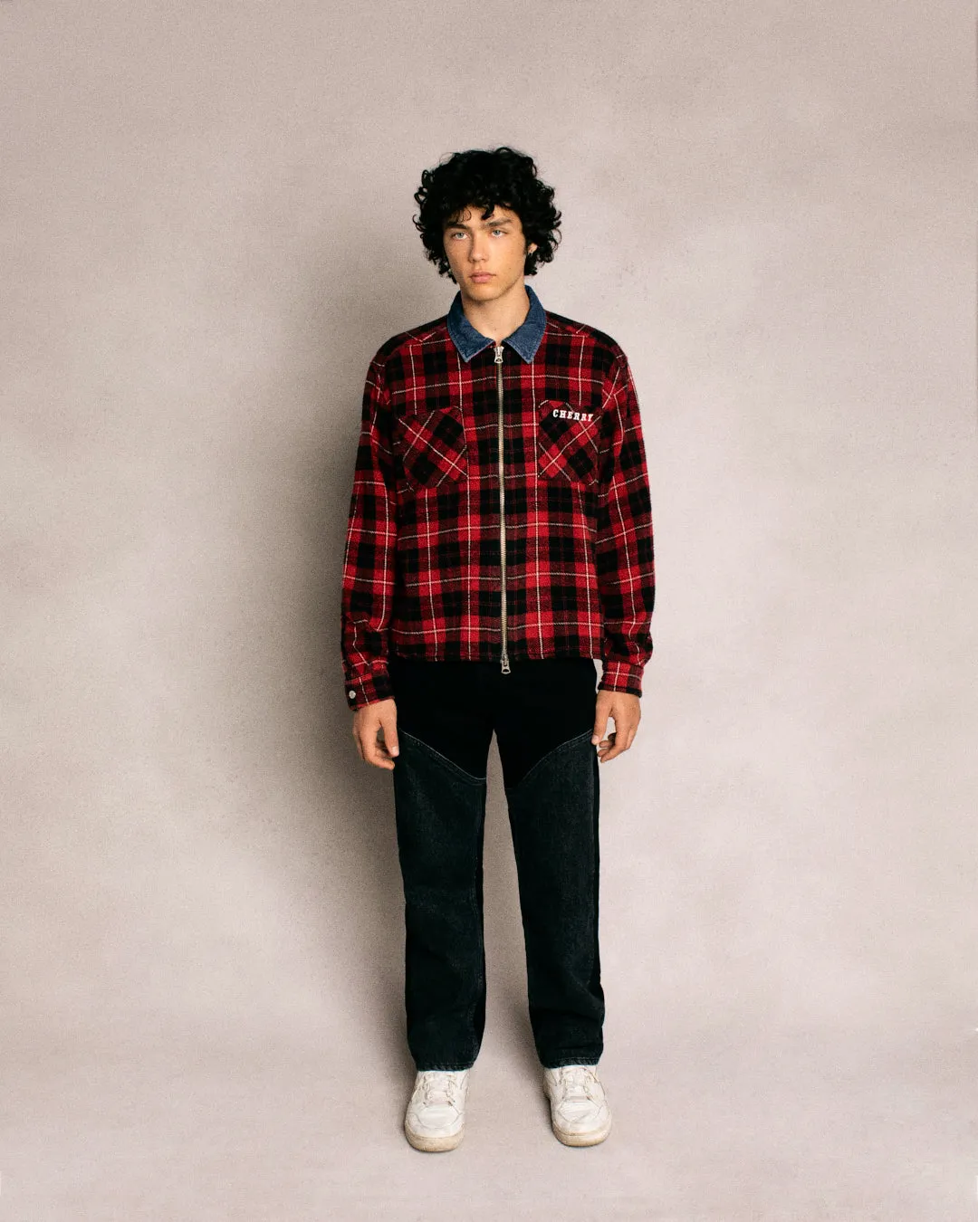 Plaid Zip Shirt Jacket (Red)