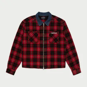 Plaid Zip Shirt Jacket (Red)