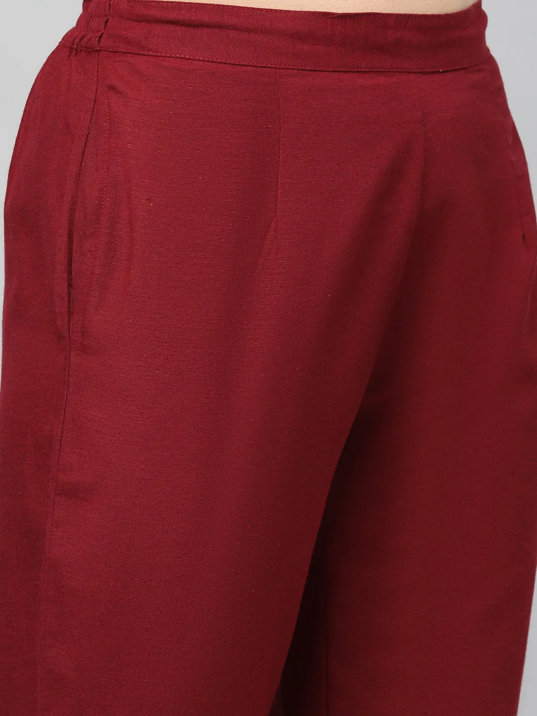 Plain Rayon Burgundy Trouser