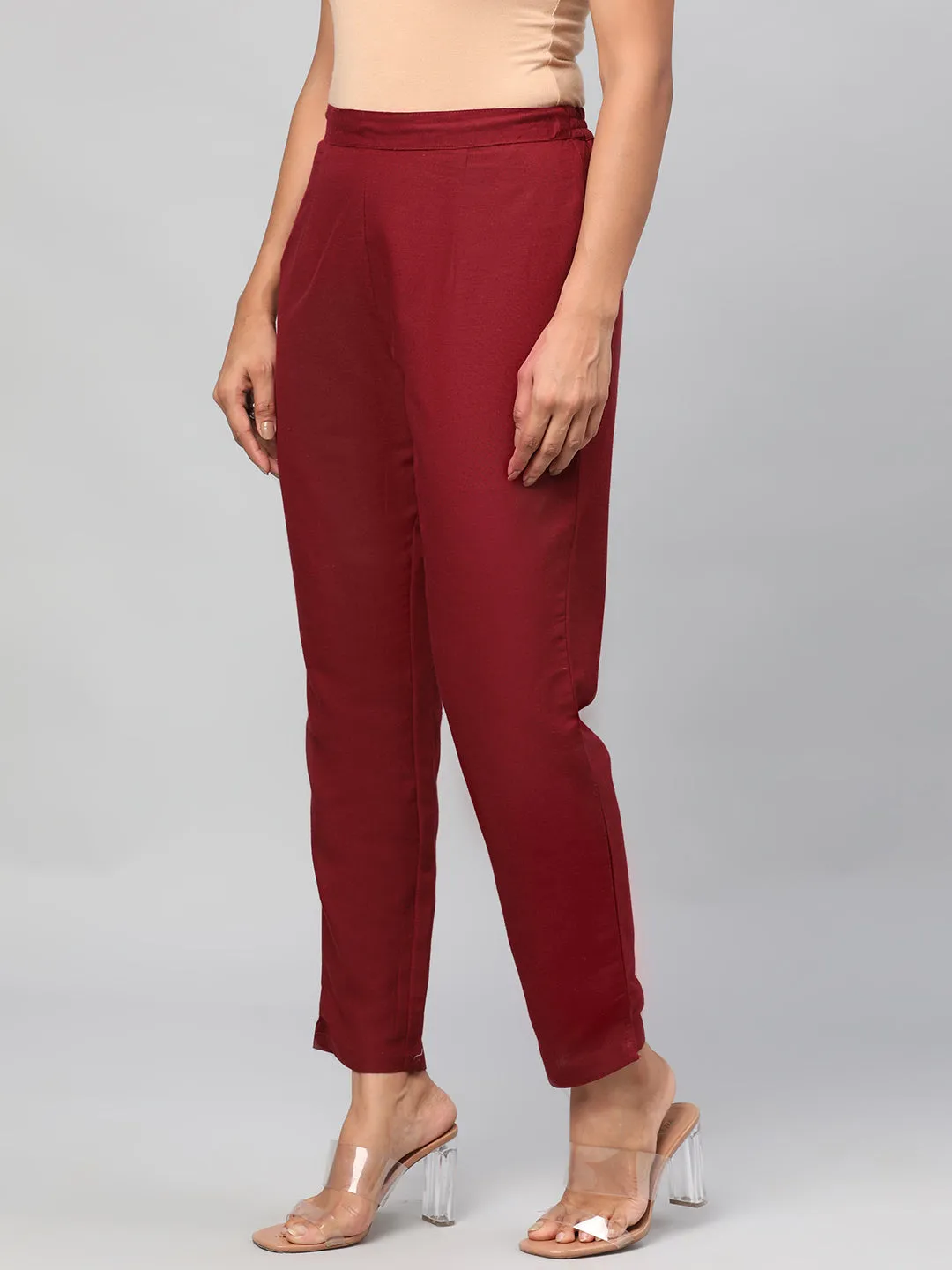 Plain Rayon Burgundy Trouser