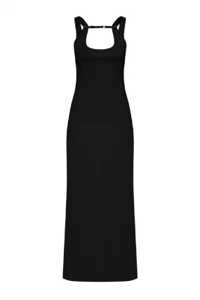 RIB STRAP MAXI DRESS-BLACK