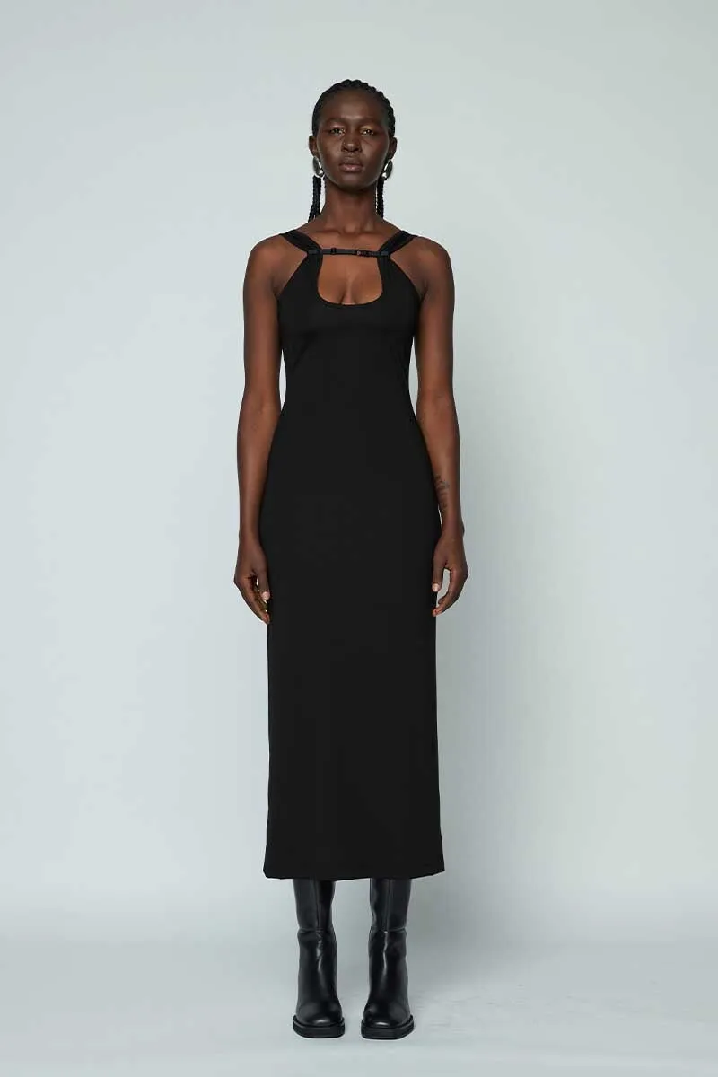 RIB STRAP MAXI DRESS-BLACK