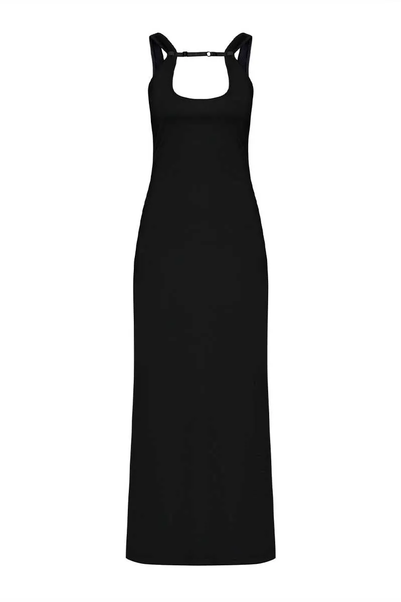 RIB STRAP MAXI DRESS-BLACK