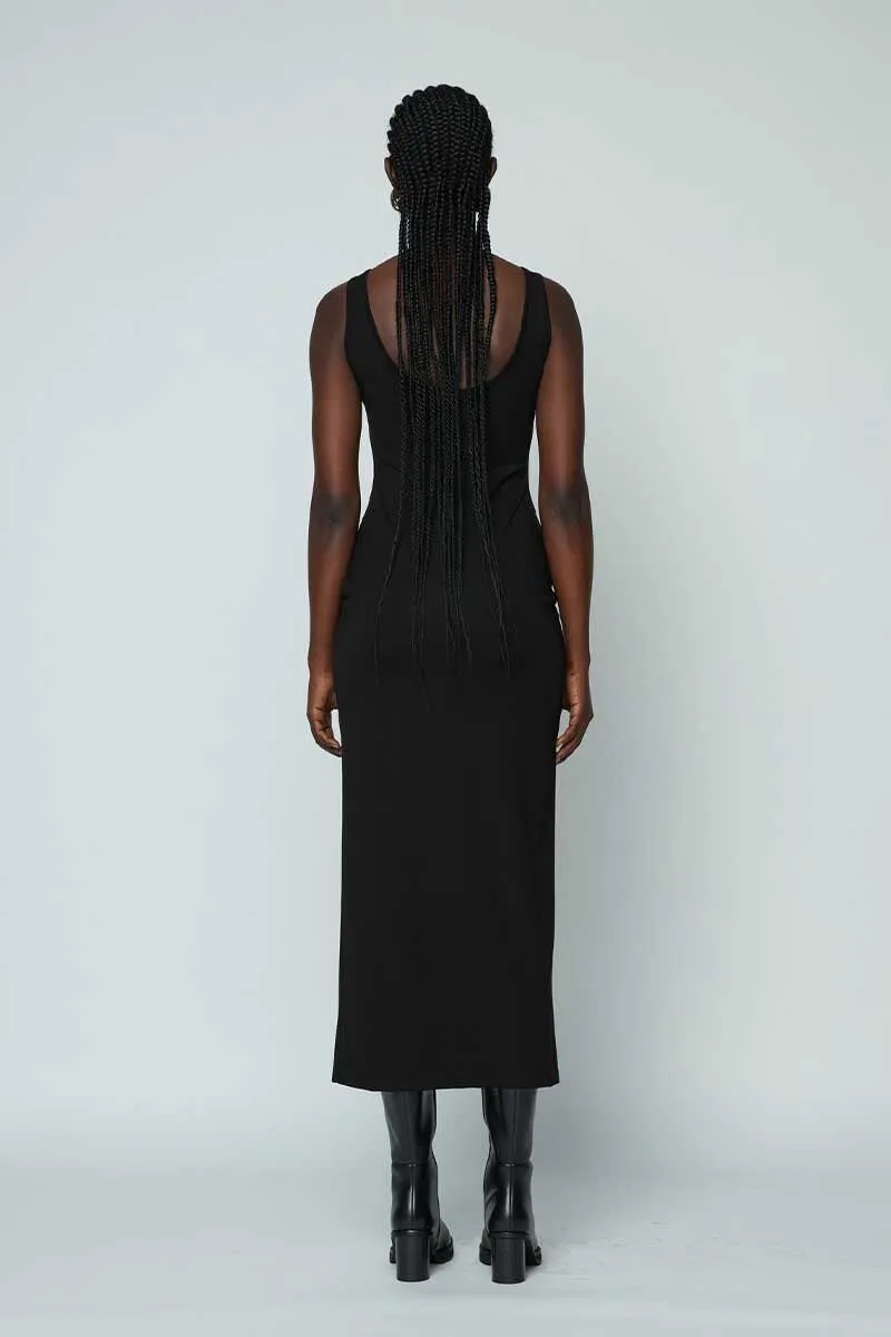 RIB STRAP MAXI DRESS-BLACK