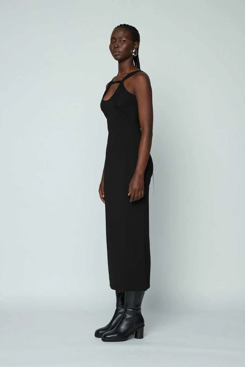 RIB STRAP MAXI DRESS-BLACK