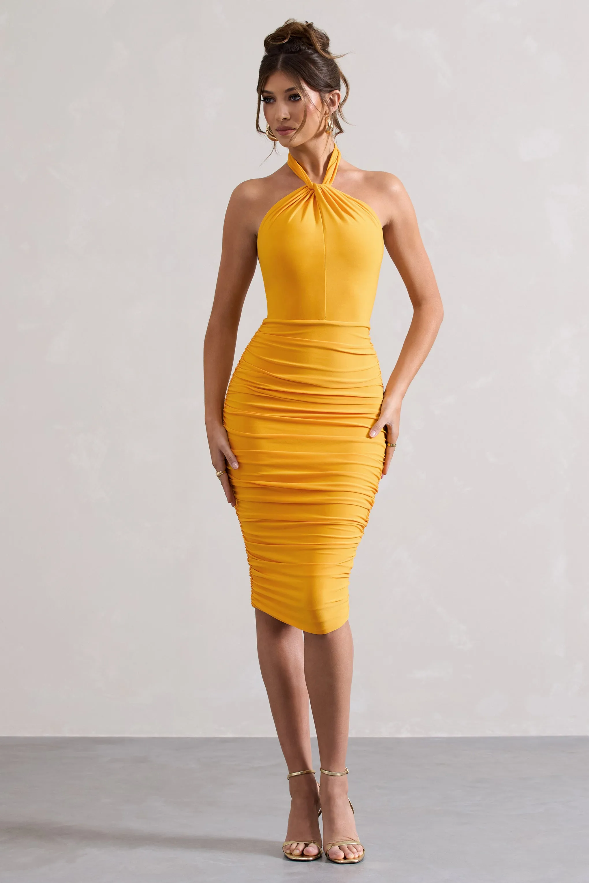 Serendipity | Mango Halter Neck Knot Midi Dress