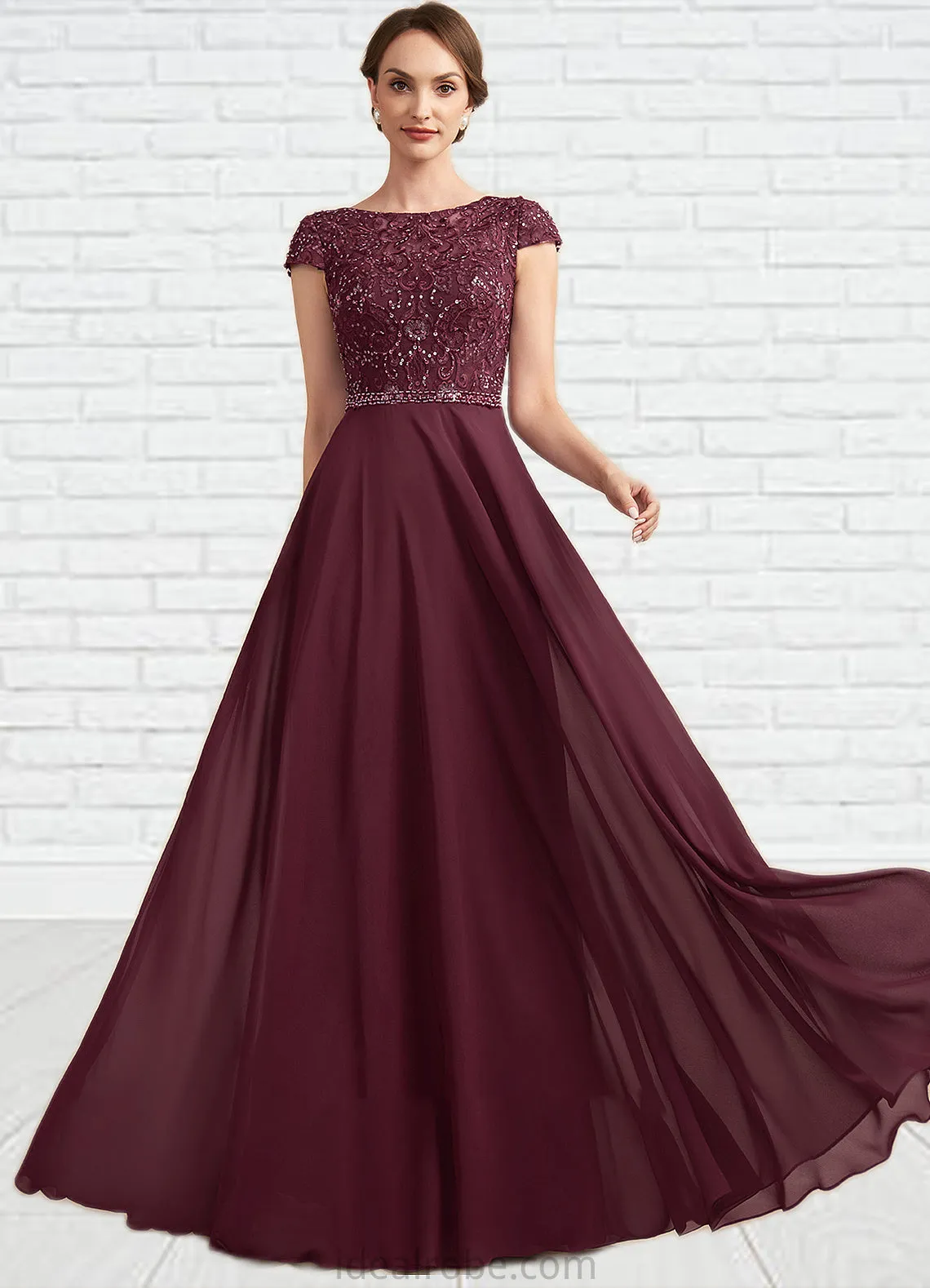 Sibyl A-Line Scoop Neck Floor-Length Chiffon Lace Mother of the Bride Dress With Beading Sequins STK126P0014863