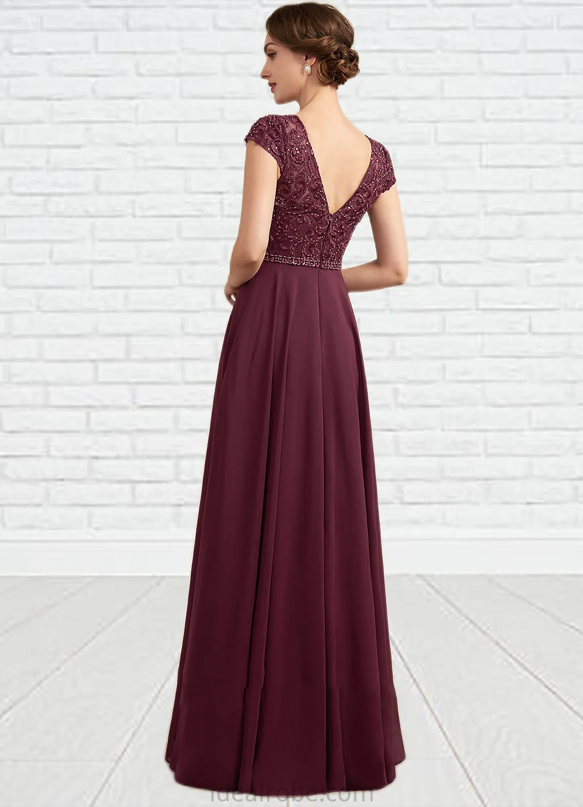 Sibyl A-Line Scoop Neck Floor-Length Chiffon Lace Mother of the Bride Dress With Beading Sequins STK126P0014863