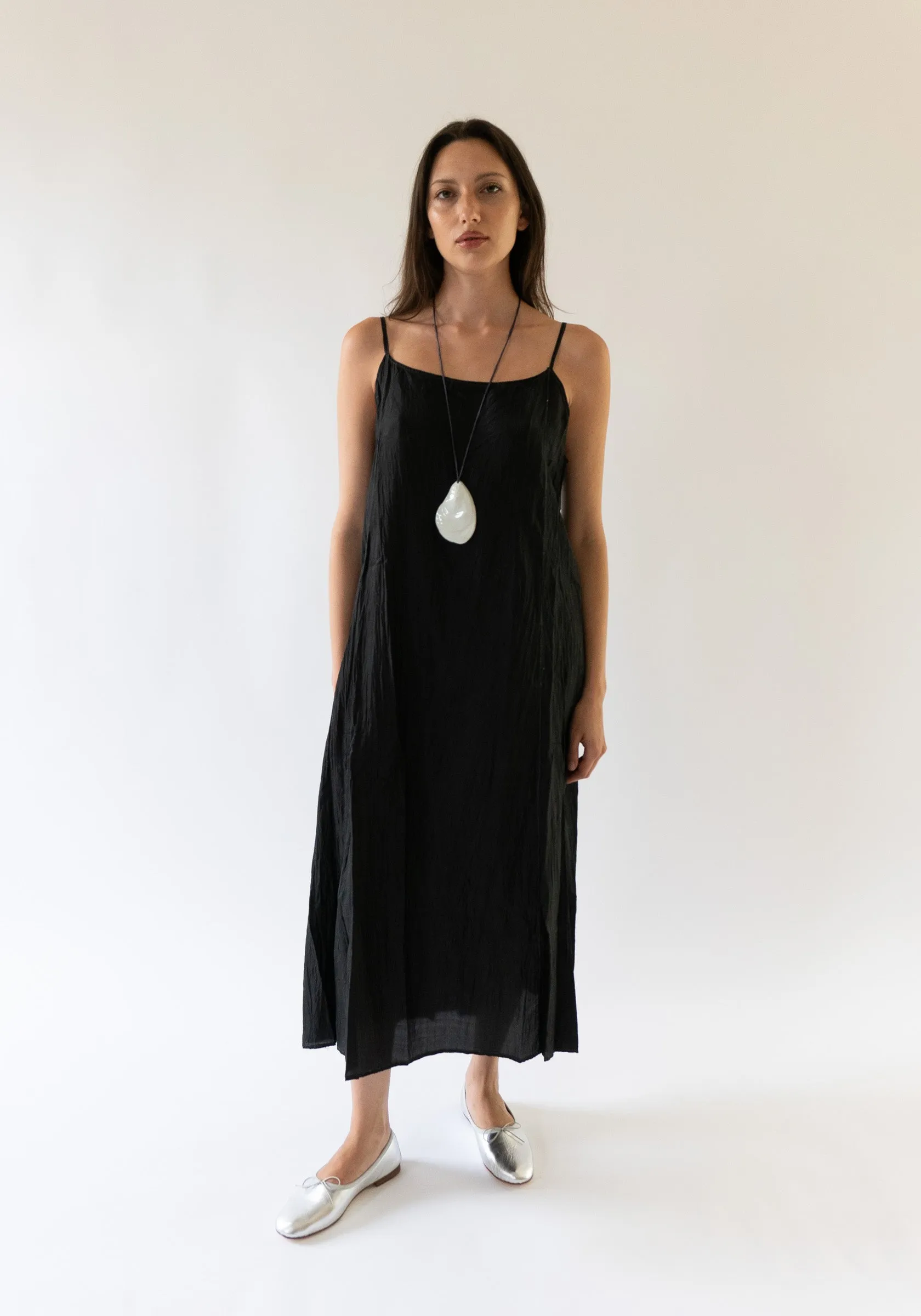 Silk Slip Dress in Dark Black