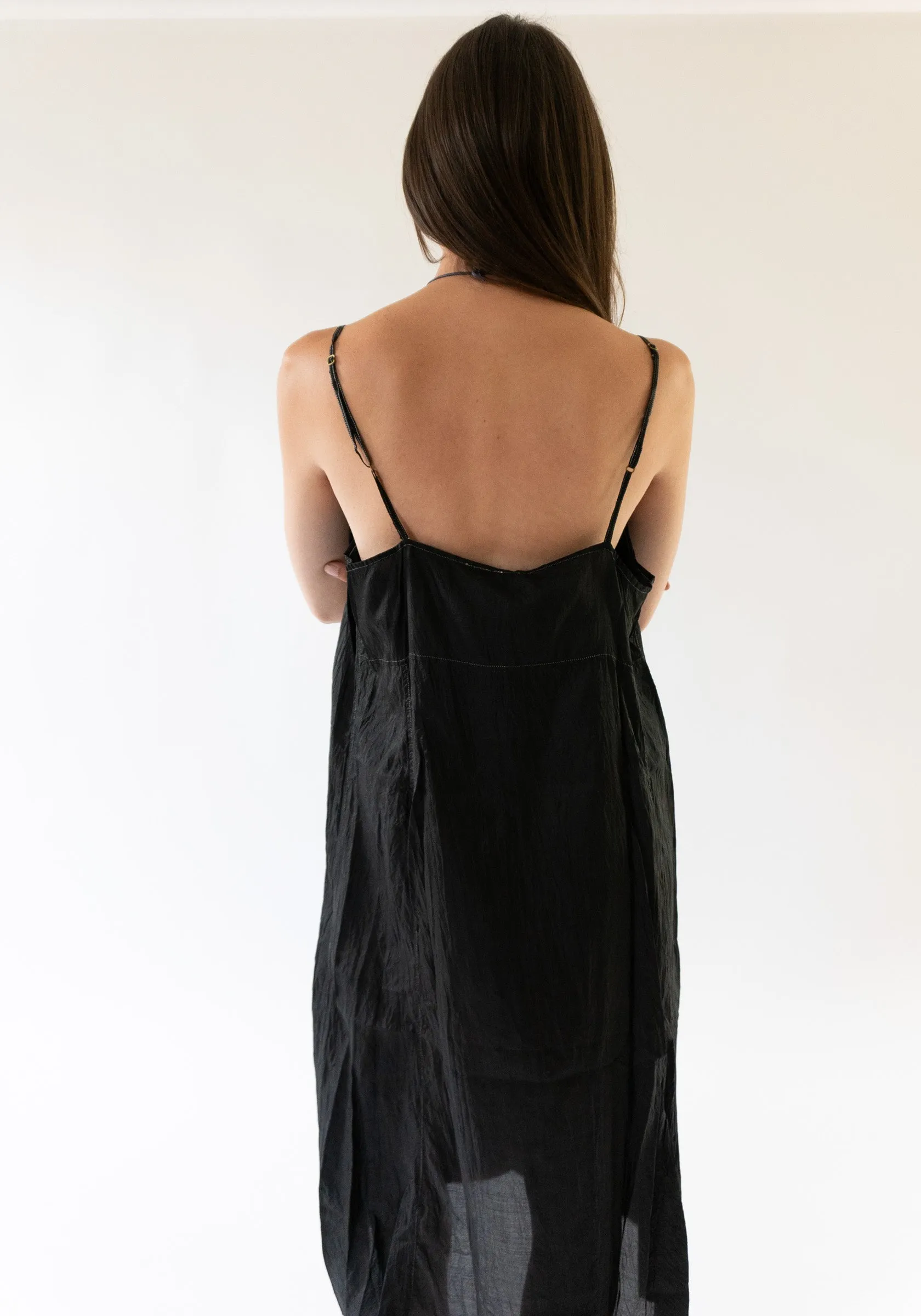 Silk Slip Dress in Dark Black