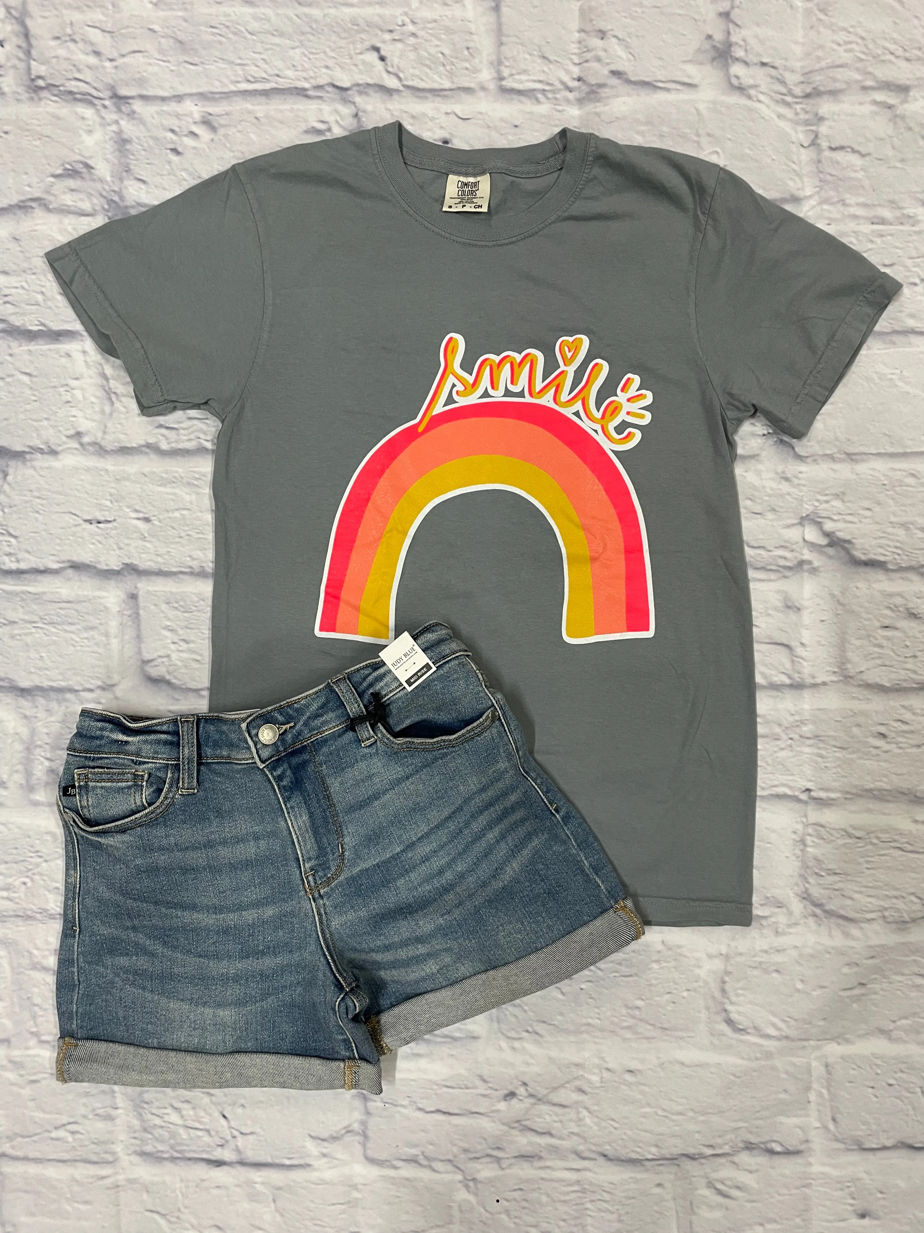 {SMILE BIG} Colorful Rainbow Granite Crew Neck Tee