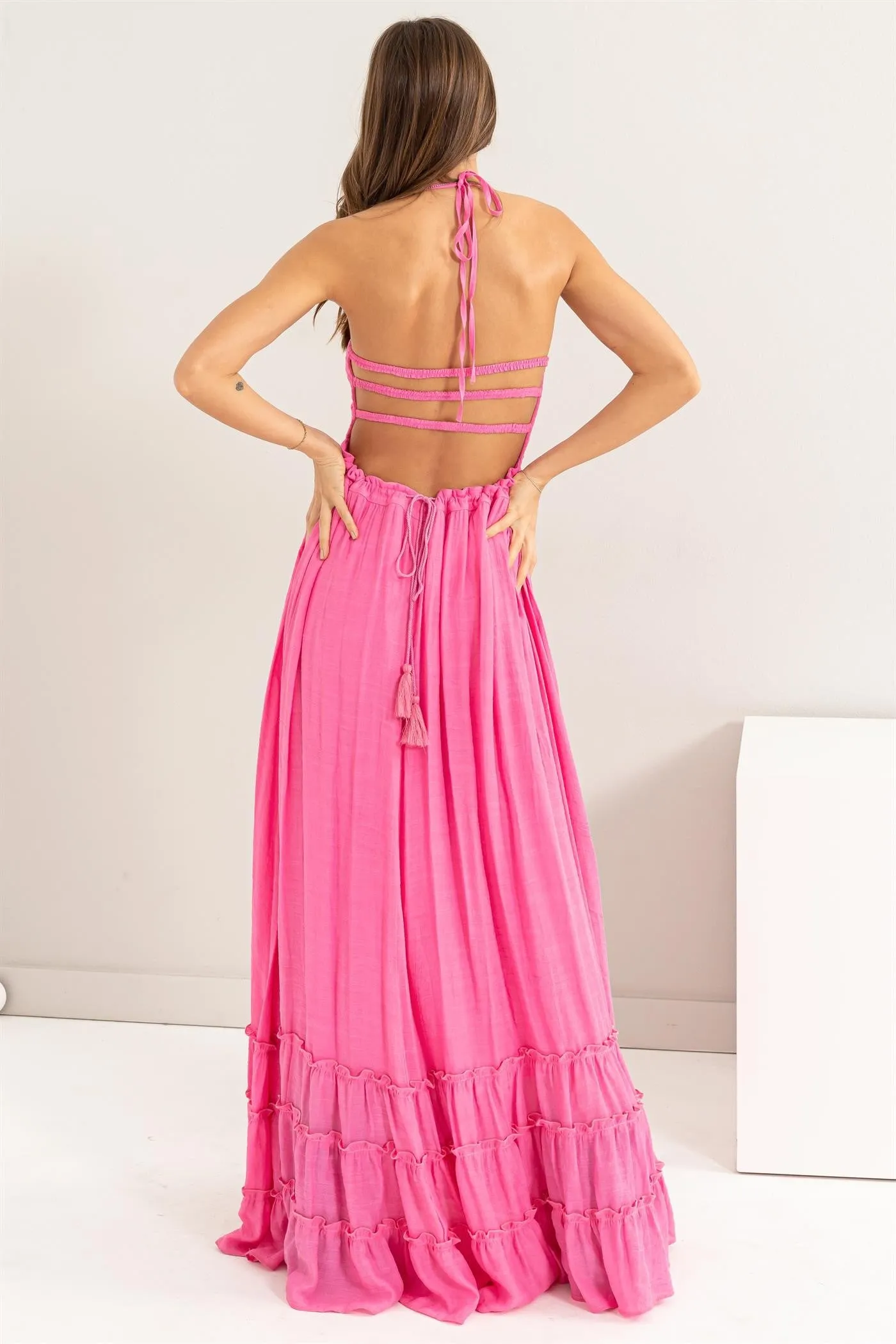 Such A Dreamer Backless Halter Pink Maxi Dress