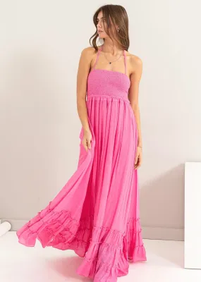 Such A Dreamer Backless Halter Pink Maxi Dress