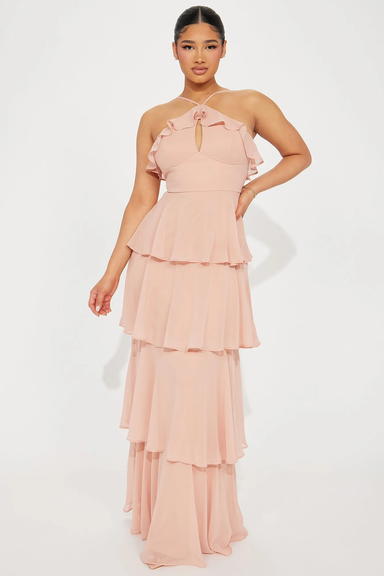 Elegant Peach Tabitha Chiffon Maxi Dress for Women - Perfect for Special Occasions and Casual Wear