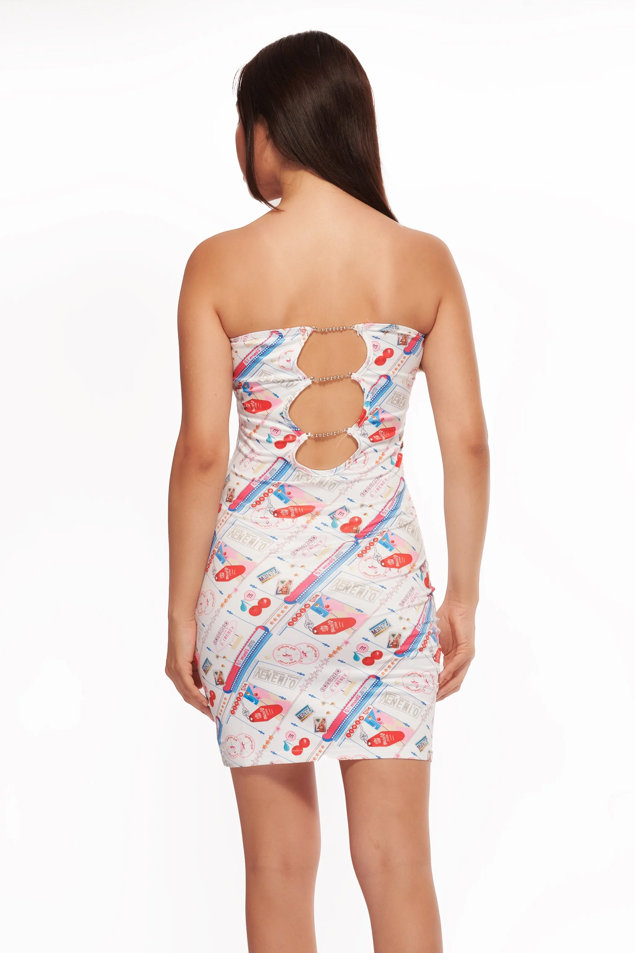 Text Print Keyhole Detail Tube Dress