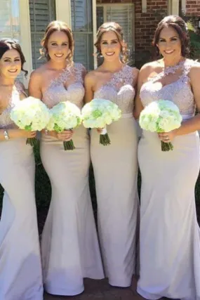 Unique One Shoulder Sleeveless Lavender Mermaid Bridesmaid Dress