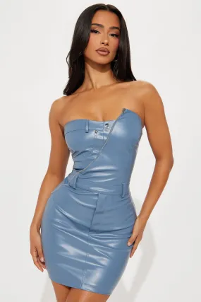 Zephyra Faux Leather Micro Mini Dress - Denim